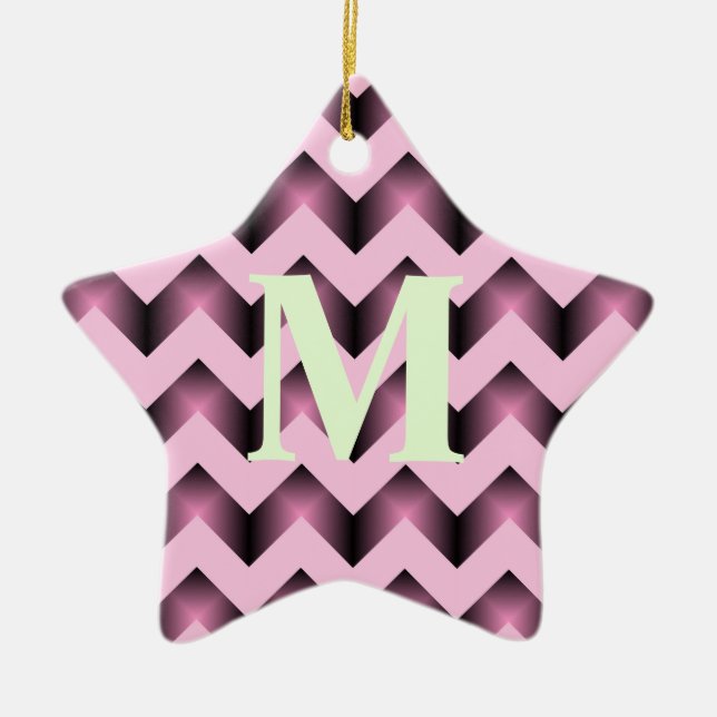 Ornement Étoile En Céramique chic motif monogramme rose rose chevron (Devant)