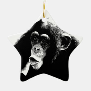 Ornement Étoile En Céramique Chimpanzé noir blanc