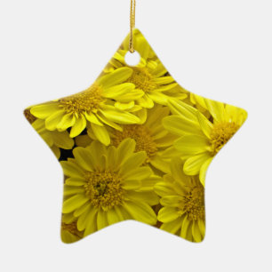 Ornement Étoile En Céramique Chrysanthèmes jaune soleil