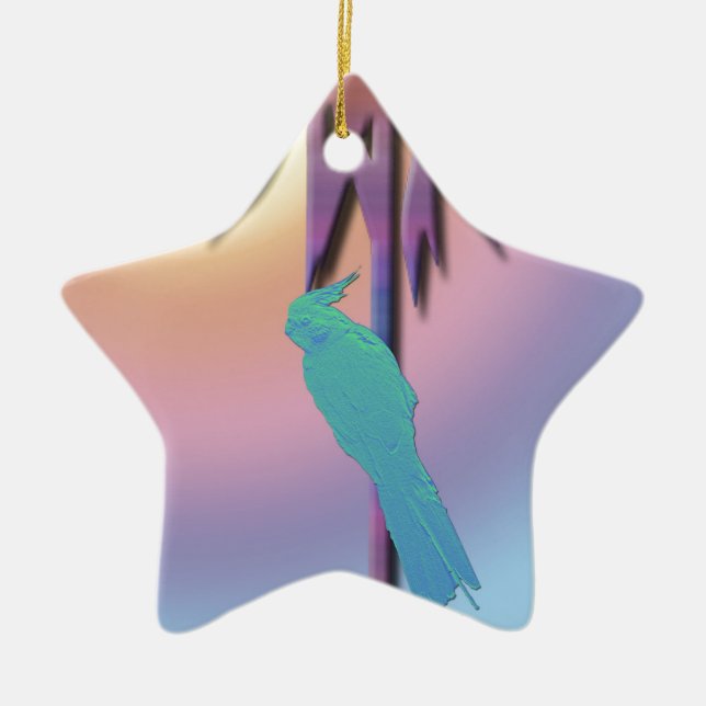 Ornement Étoile En Céramique Cockatiel et Art numérique de palmiers (Devant)