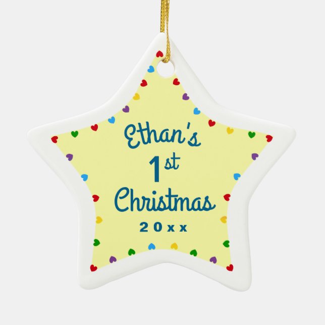 Ornement Étoile En Céramique Coeurs 1ère étoile cadeau de Noël du premier bébé (Dos)