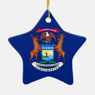 Ornement Étoile En Céramique Conception de drapeau de l'État du Michigan