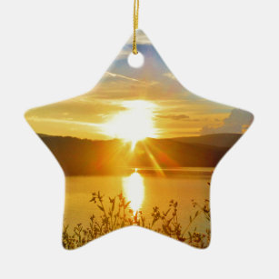Ornement Étoile En Céramique Coucher de soleil sur le lac Arrowhead