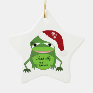 Ornement Étoile En Céramique Crapaud drôle avec un chapeau de Père Noël