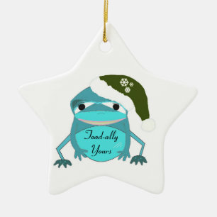 Ornement Étoile En Céramique Crapaud drôle avec un chapeau de Père Noël