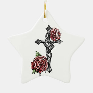 Ornement Étoile En Céramique Croix du sang et des Roses