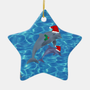 Ornement Étoile En Céramique dauphins de santa claus