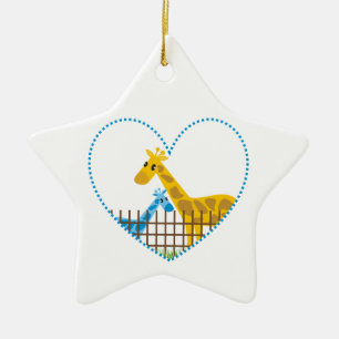 Ornement Étoile En Céramique Deux jolies girafes dans un coeur pointillé Mère E