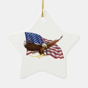 Ornement Étoile En Céramique Drapeau américain et Eagle