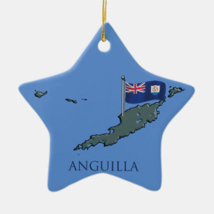 Ornement Étoile En Céramique Drapeau et carte d'Anguilla
