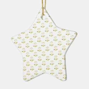 Ornement Étoile En Céramique Échelles d'or de justice sur le motif blanc de