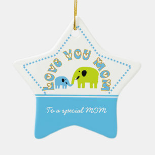 Ornement Étoile En Céramique Eléphants mignons Mère Enfant Fête des mères cadea
