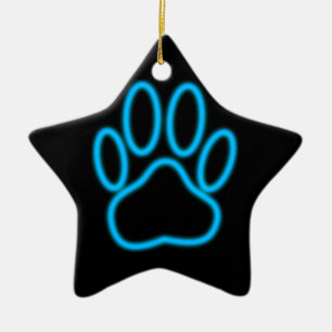 Ornement Étoile En Céramique Empreinte de patte de chien de Néon Bleu