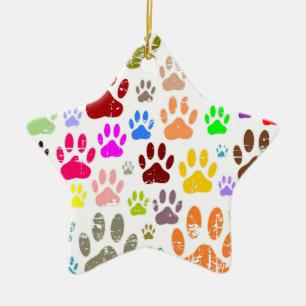 Ornement Étoile En Céramique Empreintes de pattes de chiens colorés en détresse