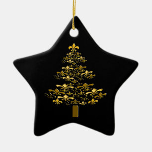 Ornement Étoile En Céramique Étoile noire d'arbre de Noël de Gold Fleur de Lis