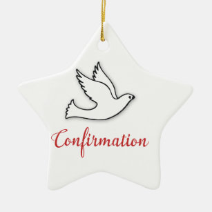 Ornement Étoile En Céramique Félicitations Dove de Confirmation avec Or, Rouge
