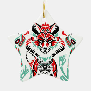 Ornement Étoile En Céramique Fox indigène côtier du nord Pacifique d'Indien