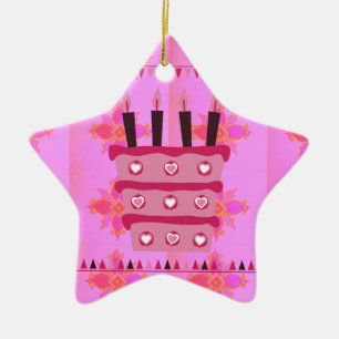 Ornement Étoile En Céramique Gâteau d'anniversaire floral pour elle/les filles