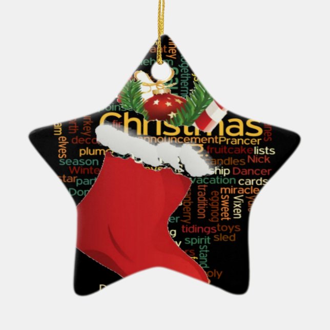 Ornement Étoile En Céramique HoHoHo! Merry Christmas GIFTS and a Happy New Year (Devant)