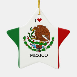 Ornement Étoile En Céramique I Love Mexico, drapeau mexicain