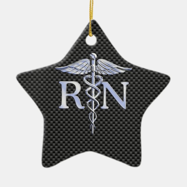 Ornement Étoile En Céramique Infirmière inscrite RN Silver Caduceus Snakes (Devant)