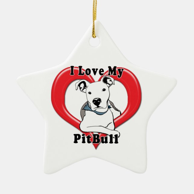 Ornement Étoile En Céramique J'aime mon logo de PitBull (Devant)