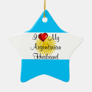 Ornement Étoile En Céramique J'aime mon mari argentin