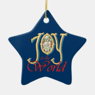 Ornement Étoile En Céramique Joie au monde avec la nativité en verre souillé