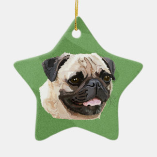 Ornement Étoile En Céramique Joyeux carlin de Noël