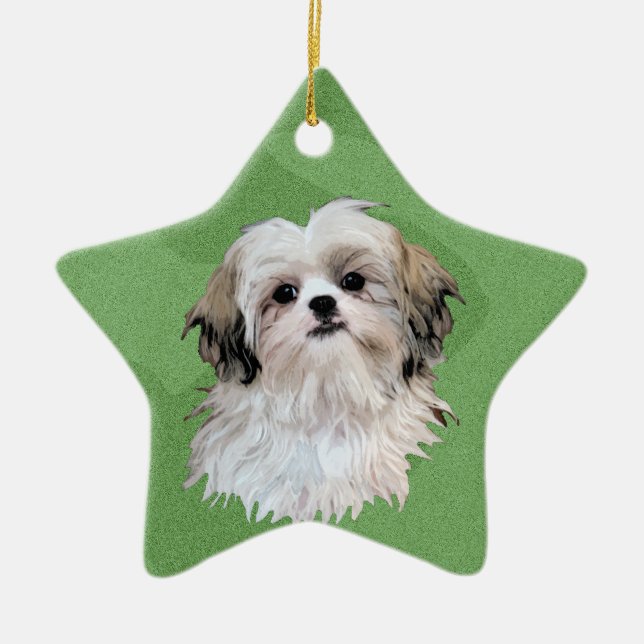 Ornement Étoile En Céramique Joyeux Noël Shih Tzu (Devant)