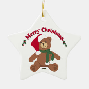 Ornement Étoile En Céramique Joyeux Noël Teddy Bear