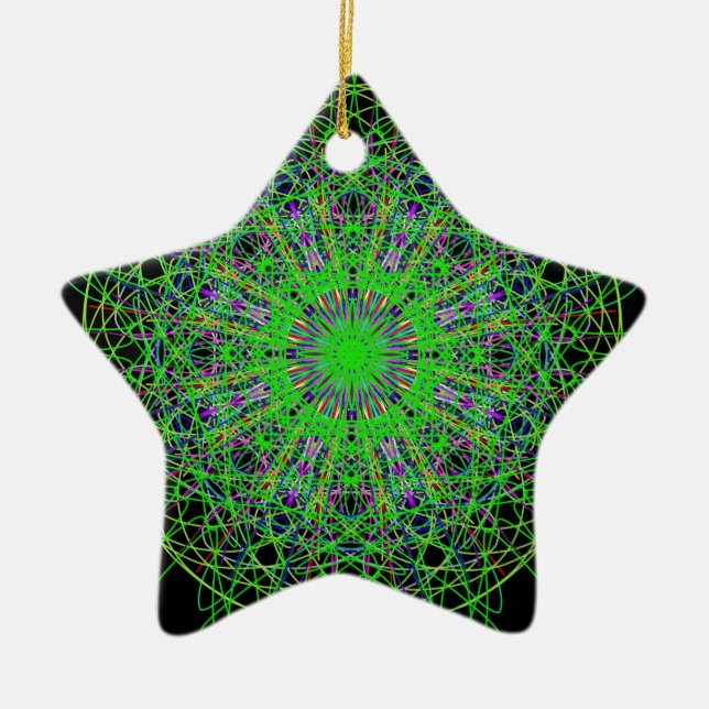 Ornement Étoile En Céramique Kaleidoscope noir vert Mandala Art (Devant)