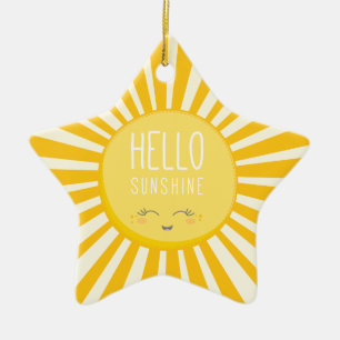 Ornement Étoile En Céramique KAWAII SKY brillant jaune vif sourire soleil solei