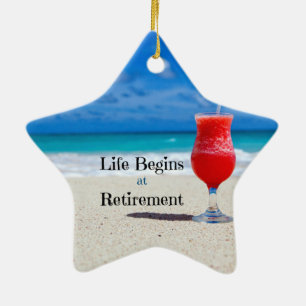 Ornement Étoile En Céramique La vie commence à la retraite, boisson gelée sur l