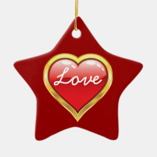 Ornement Étoile En Céramique Love Red Golden Heart Saint Valentin
