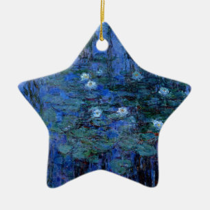 Ornement Étoile En Céramique Lys d'eau bleu Claude Monet