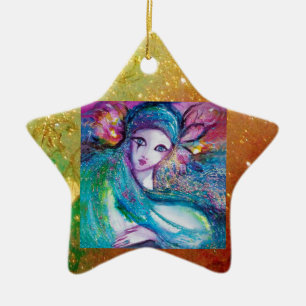 Ornement Étoile En Céramique MASQUE EN BLEU, Étoile Jaune Monogramme