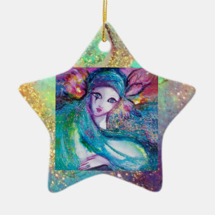 Ornement Étoile En Céramique MASQUE EN BLEU /Masques vénitiens