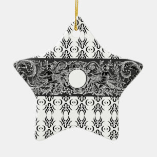 Ornement Étoile En Céramique Motif baroque noir classique à customiser