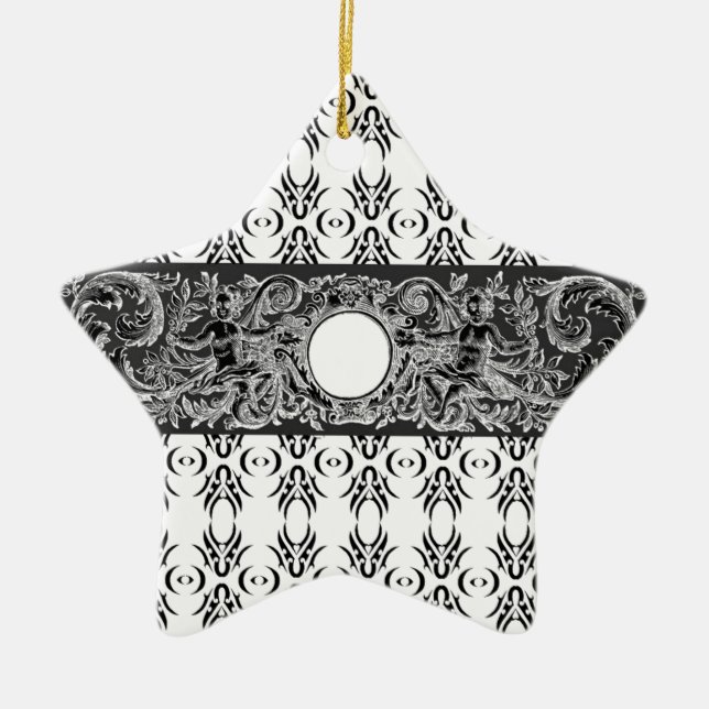Ornement Étoile En Céramique Motif baroque noir classique à customiser (Devant)