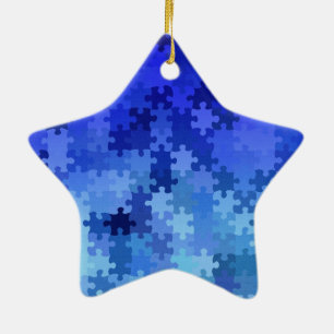 Ornement Étoile En Céramique Motif bleu de puzzle denteux