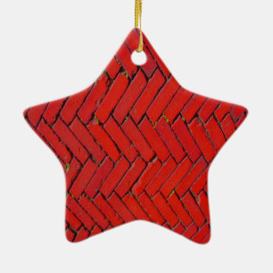 Ornement Étoile En Céramique Motif de chevron de brique rouge brillant
