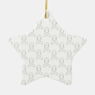 Ornement Étoile En Céramique Motif de ruban blanc