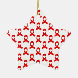 Ornement Étoile En Céramique Motif de ruban rouge