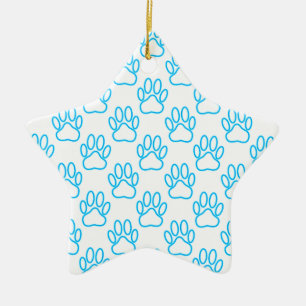 Ornement Étoile En Céramique Motif Empreinte de patte de Blue Neon Dog