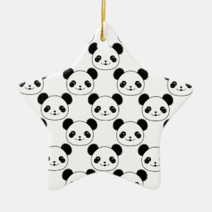 Ornement Étoile En Céramique Motif Kawaii Panda En Noir Et Blanc