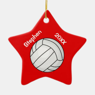 Ornement Étoile En Céramique Noël personnalisé rouge de joueur de volleyball