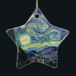 Ornement Étoile En Céramique Nuit étoilée par van Gogh<br><div class="desc">Van Gogh était obsédé par le symbolisme des objets lumineux et de la couleur. La lampe était un symbole de calme et de sécurité. L'étoile symbolisait la foi, et la lumière, les réalités humaines. Le bleu ultramarin profond était infini, tandis que le rouge et le vert exprimaient "ces choses terribles,...</div>