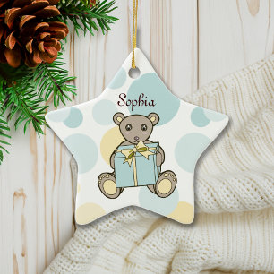 Ornement Étoile En Céramique Pastel Blue and Yellow Cute Teddy Bear