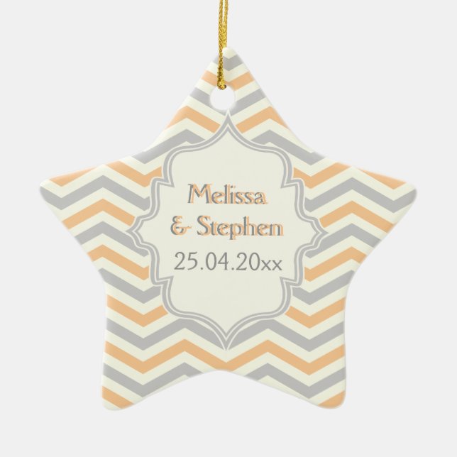 Ornement Étoile En Céramique Pêche moderne, gris, ivoire chevron motif personna (Devant)